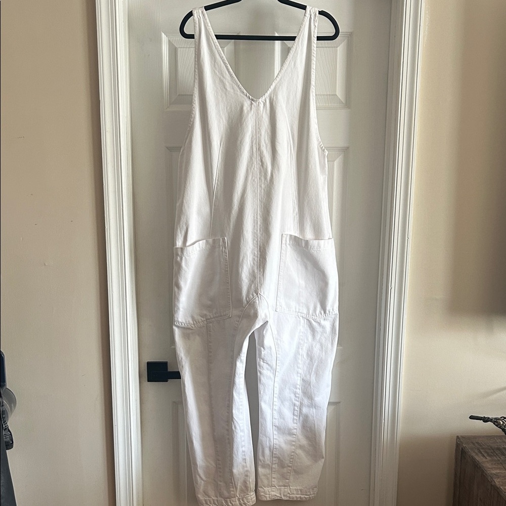 We the Free High Roller White Cotton Overalls Jumpsuit